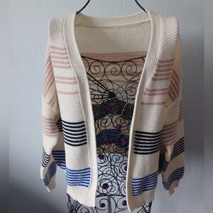 Shein Striped Multicolor Open Front Cozy Sweater Cardigan SM-LRG